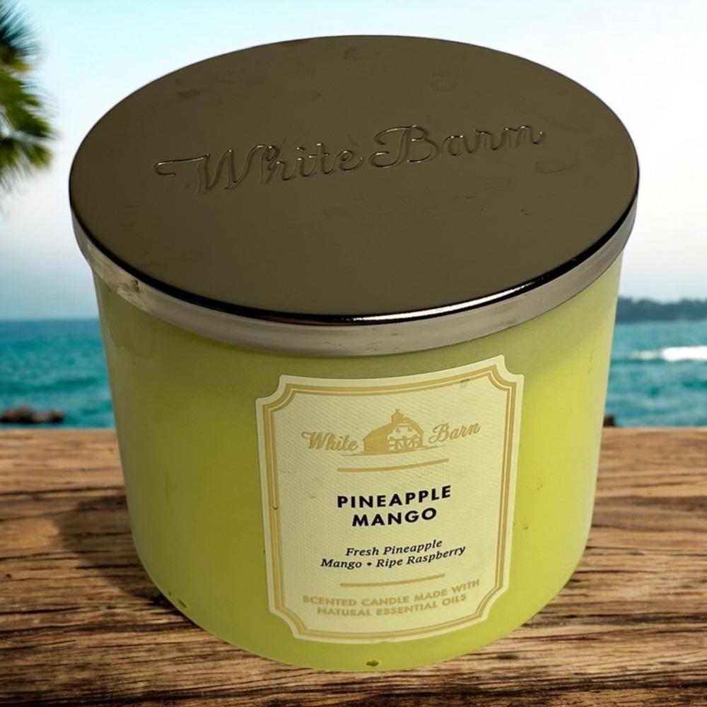 White Barn Bath & Body Works Pineapple Mango 3 Wick Scented Candle  14.5 oz lid - Picture 1 of 9